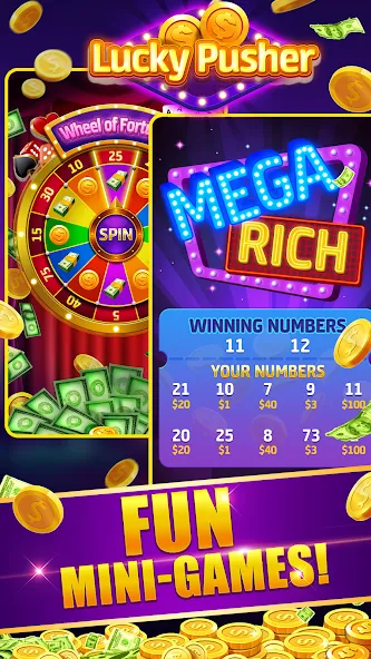Скачать взлом Lucky Cash Pusher Coin Games (Лаки Кэш Пушер Коин Геймс) [МОД MegaMod] на Андроид