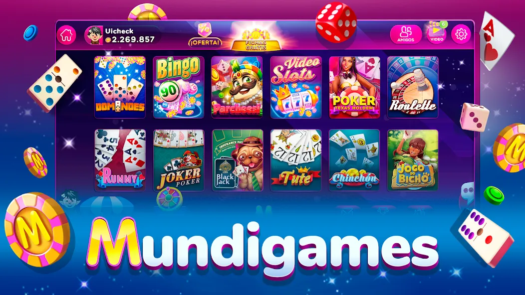 Скачать взлом MundiGames: Bingo Slots Casino (Мундийуэгос) [МОД Много денег] на Андроид