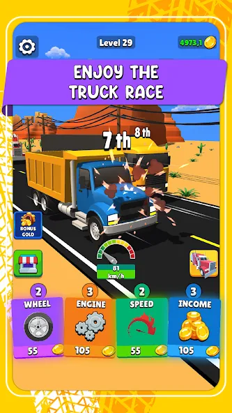 Скачать взлом Idle Truck Racing : Cybertruck (Айдл Трак Рейсинг) [МОД MegaMod] на Андроид